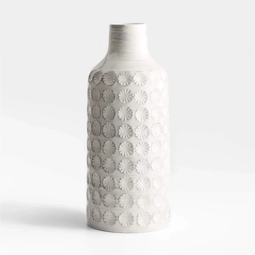 Crate & Barrel Taline White Glazed Stoneware Vase